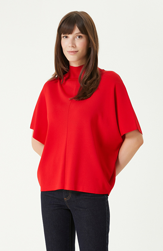 Kırmızı Rahat Kalıp Basıc Triko Kazak