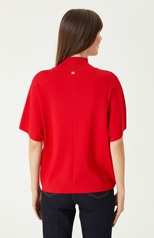 Kırmızı Rahat Kalıp Basıc Triko Kazak