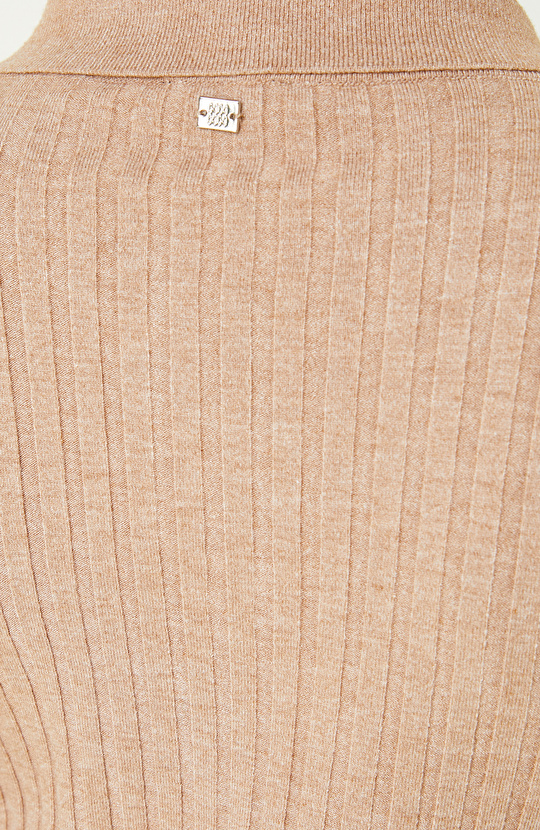 Beige Melange Polo Neck Knitwear Sweater