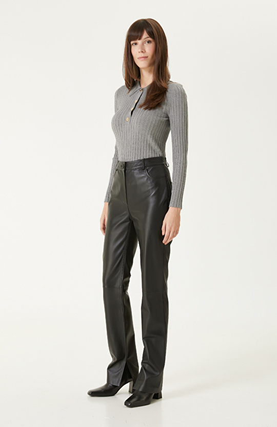 Gri Melanj Polo Yaka Triko Kazak