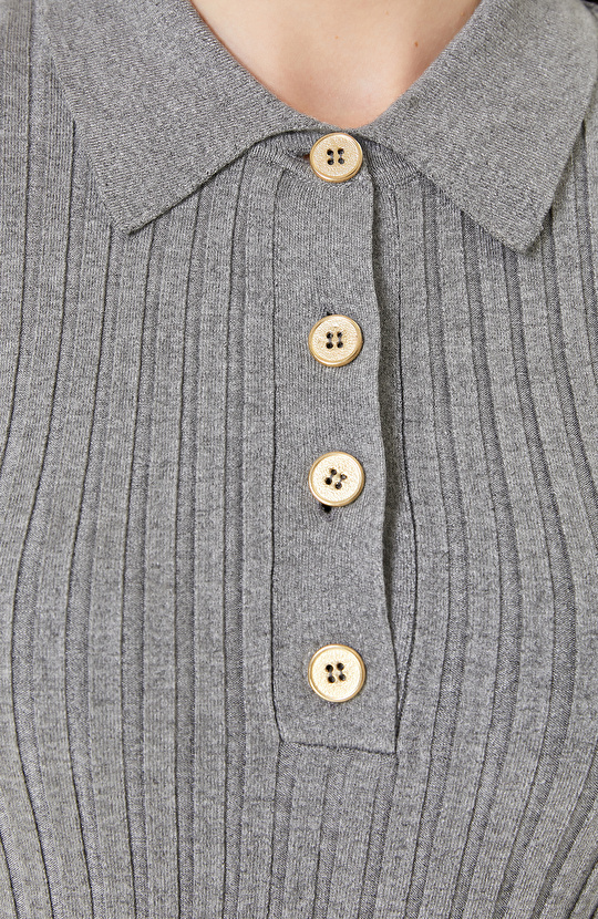 Gri Melanj Polo Yaka Triko Kazak