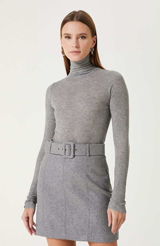 Gri Melanj Yün Karışımlı Triko Kazak