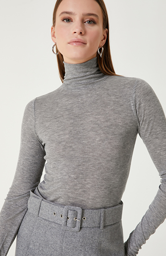 Gri Melanj Yün Karışımlı Triko Kazak