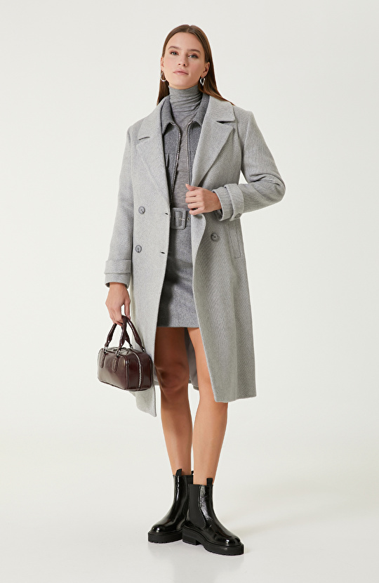 Gri Melanj Yün Karışımlı Triko Kazak