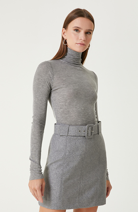 Gri Melanj Yün Karışımlı Triko Kazak