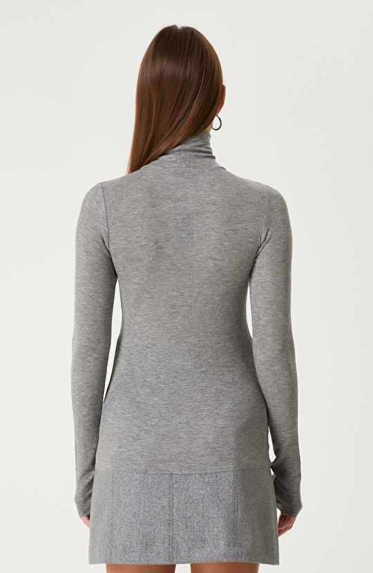 Gri Melanj Yün Karışımlı Triko Kazak