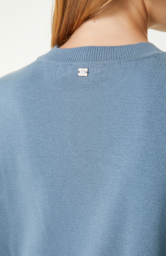 Açık Petrol Düğme Detaylı Basıc Triko Kazak