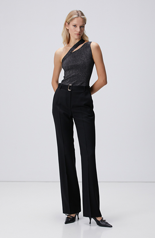 Siyah Bodysuit Form Simli Triko