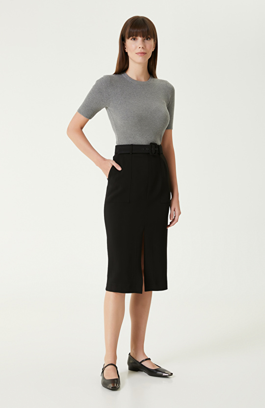 Gri Melanj Kısa Kol Basıc Triko Kazak