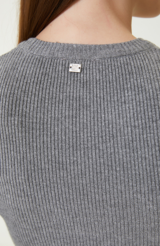 Gri Melanj Kısa Kol Basıc Triko Kazak