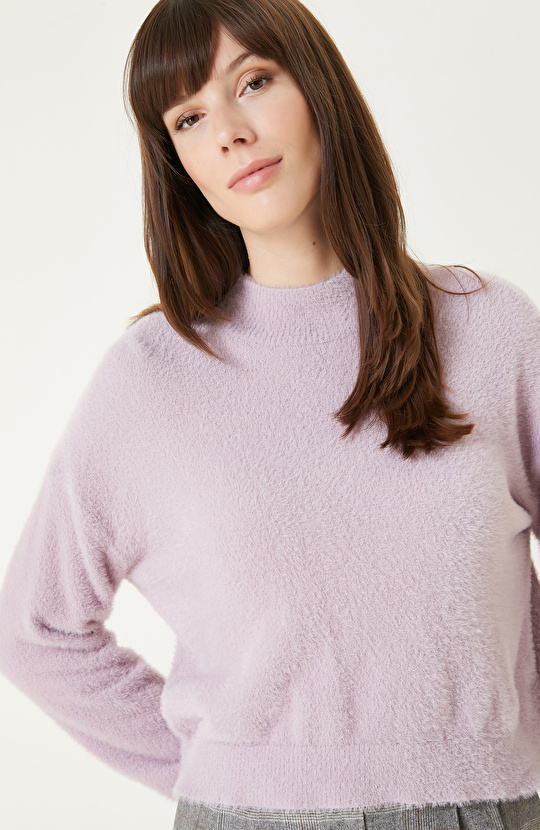 Lila Yumuşak Dokulu Basıc Triko Kazak