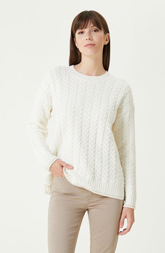 Kırık Beyaz Limited Yün Kaşmir Karışımlı Triko Kazak