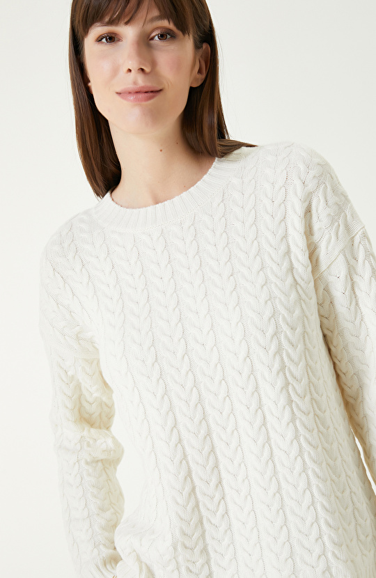 Kırık Beyaz Limited Yün Kaşmir Karışımlı Triko Kazak