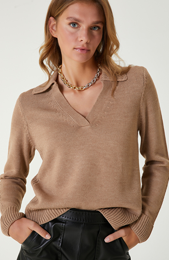 Camel Yün Karışımlı Kazak