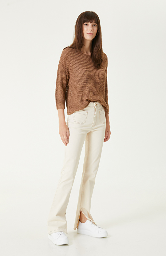 Açık Kahverengi Truvakar Kol Triko Kazak