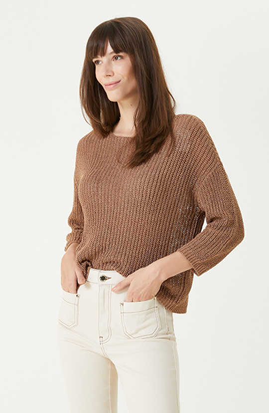 Açık Kahverengi Truvakar Kol Triko Kazak