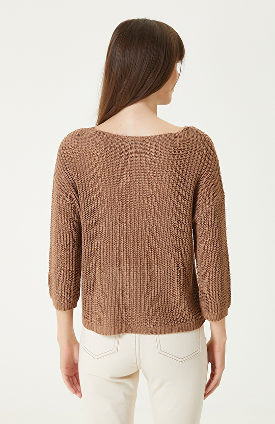 Açık Kahverengi Truvakar Kol Triko Kazak