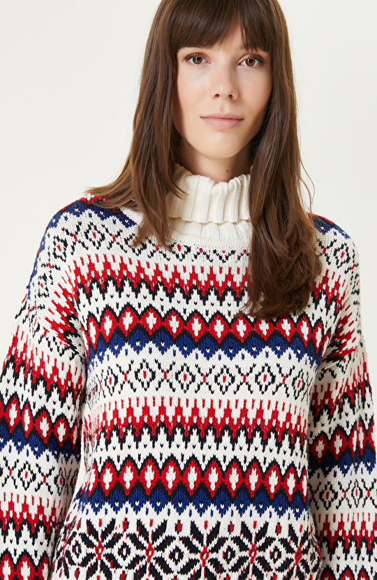 Renkli Yün Karışımlı Desenli Triko Kazak