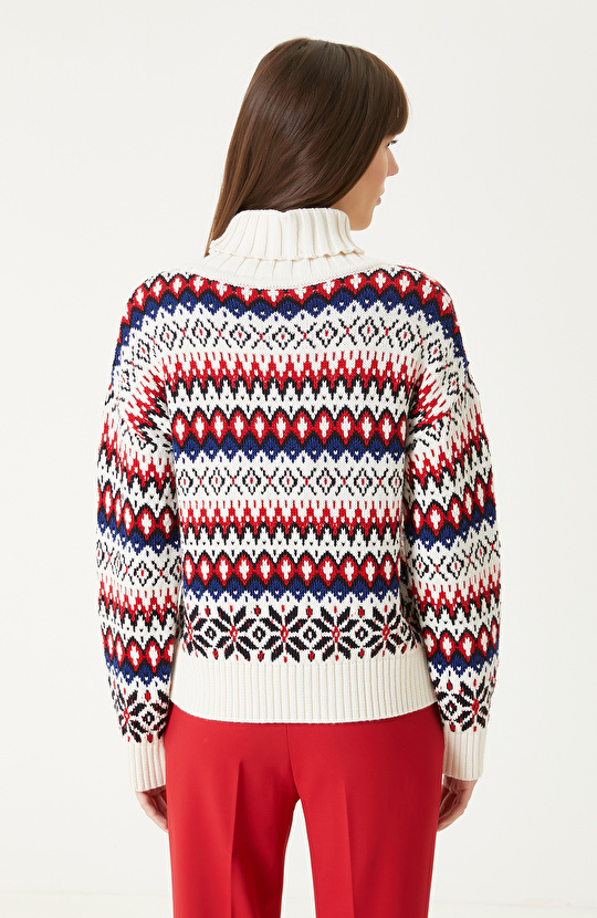 Renkli Yün Karışımlı Desenli Triko Kazak