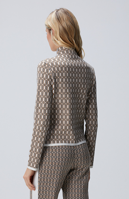 Kırık Beyaz Bej Desenli Hırka