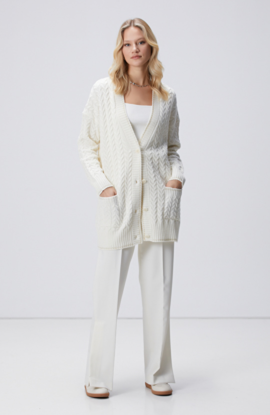 Kırık Beyaz Limited Yün Kaşmir Karışımlı Hırka