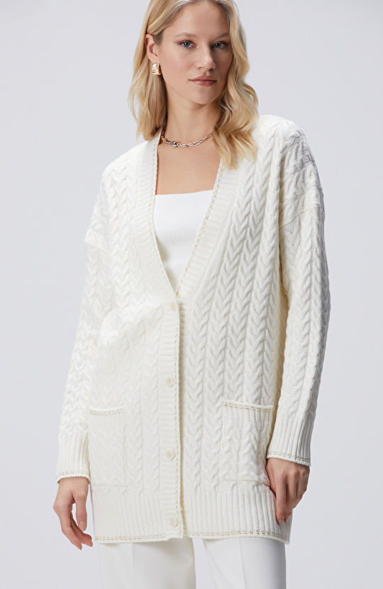 Kırık Beyaz Limited Yün Kaşmir Karışımlı Hırka