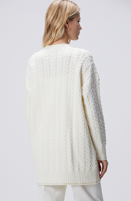 Kırık Beyaz Limited Yün Kaşmir Karışımlı Hırka