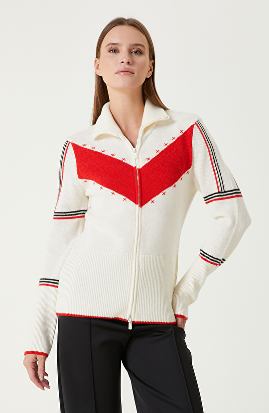 Kırmızı Kırık Beyaz Yün Karışımlı Hırka