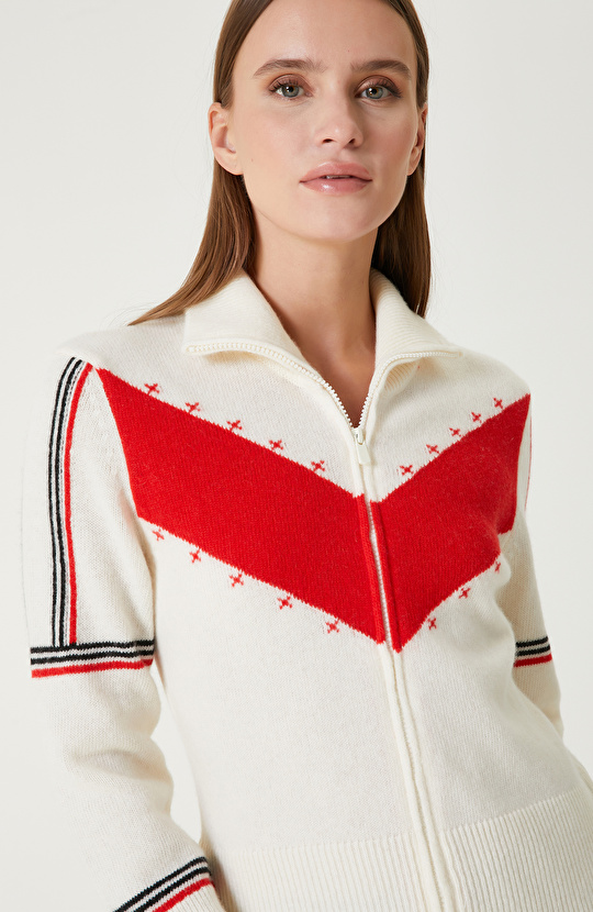 Kırmızı Kırık Beyaz Yün Karışımlı Hırka