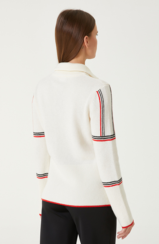 Kırmızı Kırık Beyaz Yün Karışımlı Hırka