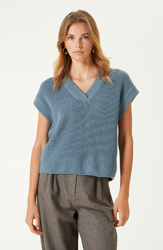 Açık Petrol V Yaka Süveter Açık Petrol V Yaka Süveter