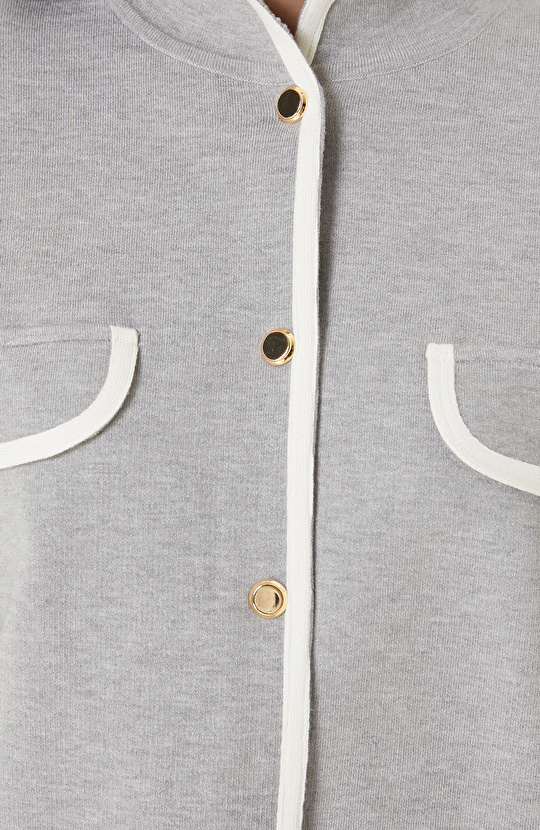 Gri Melanj Biye Detaylı Triko Ceket