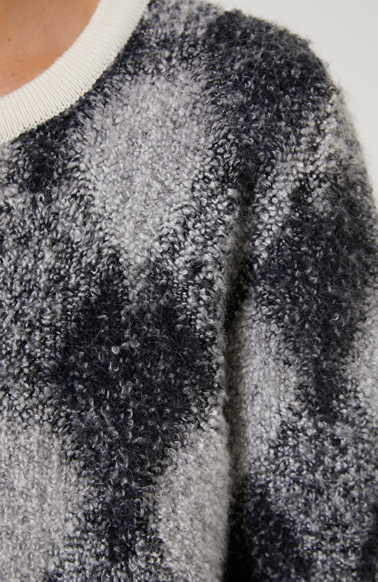 Gri Lacivert Yün Karışımlı Triko Ceket