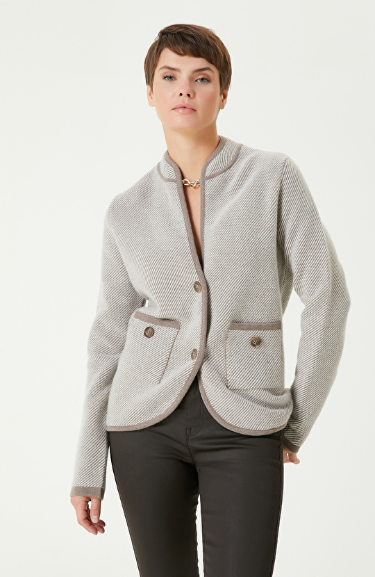 Vizonmelanj Yün Karışımlı Triko Ceket