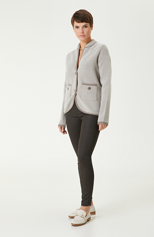 Vizonmelanj Yün Karışımlı Triko Ceket