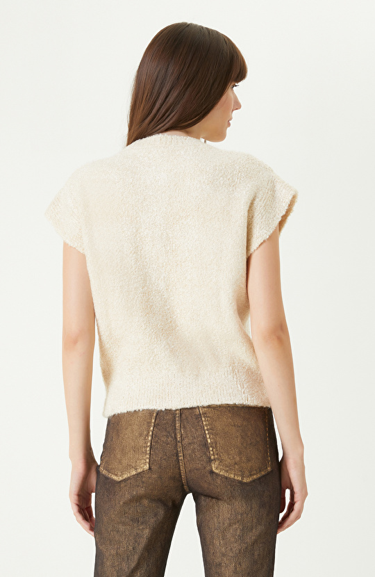 Kırık Beyaz Yumuşak Dokulu Simli Triko Ceket