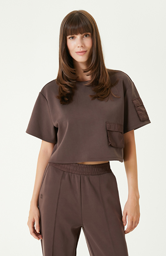 Kahverengi Modal Karışımlı Crop Tshırt