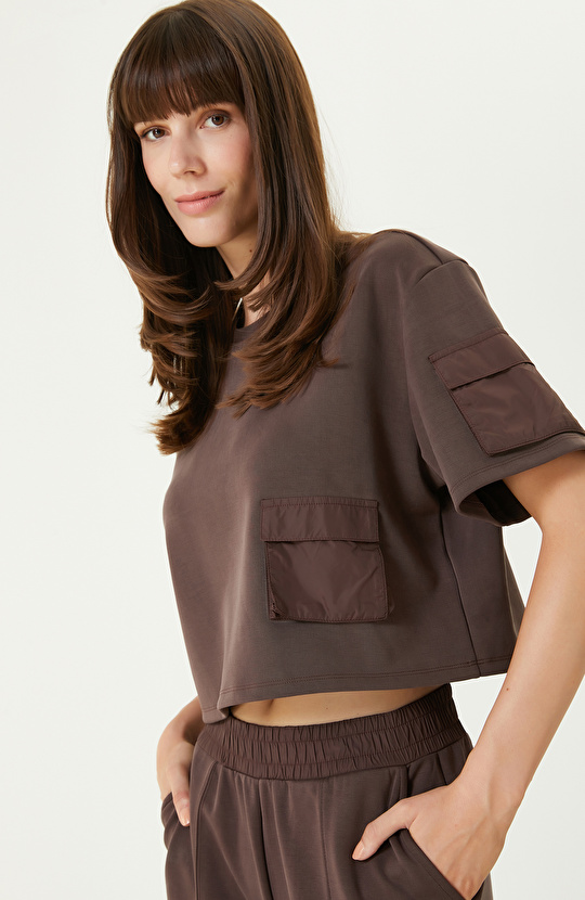 Kahverengi Modal Karışımlı Crop Tshırt