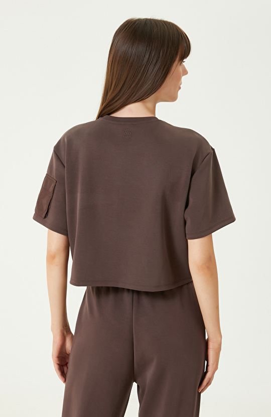 Kahverengi Modal Karışımlı Crop Tshırt