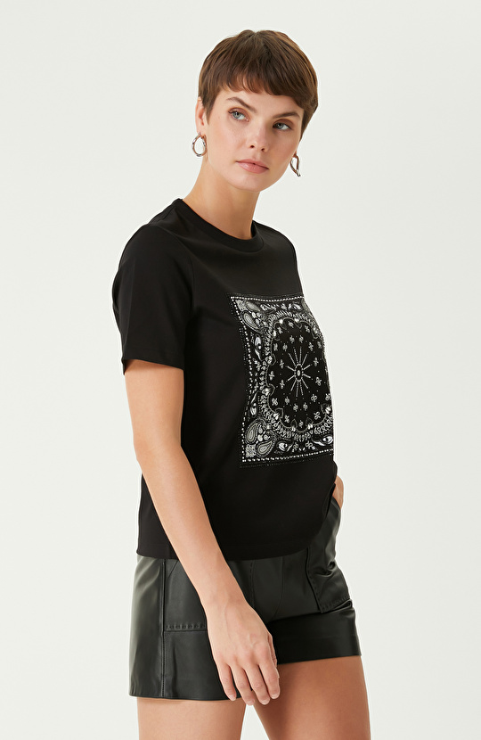 Siyah Şal Desen  Baskılı Tshirt