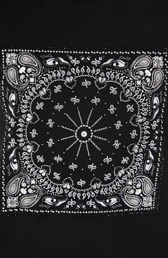Siyah Şal Desen  Baskılı Tshirt
