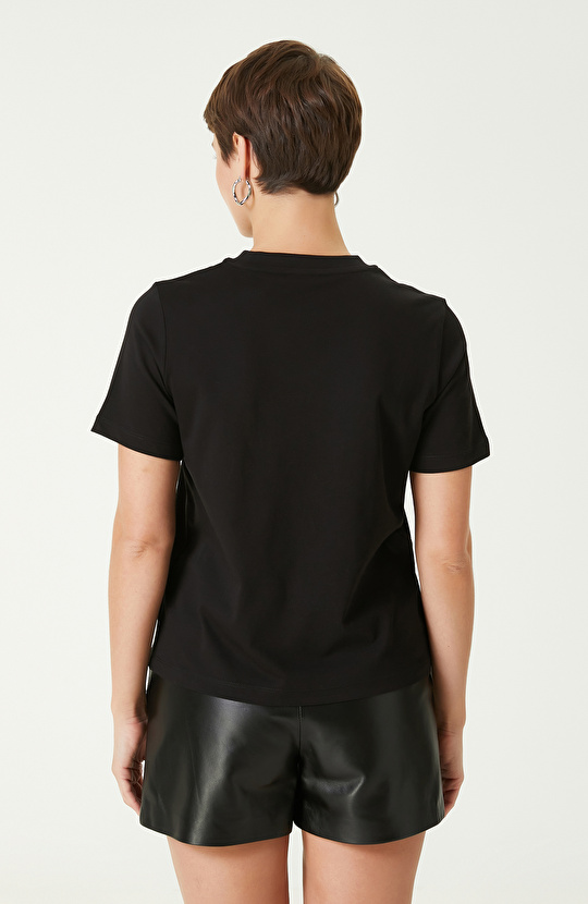 Siyah Şal Desen  Baskılı Tshirt