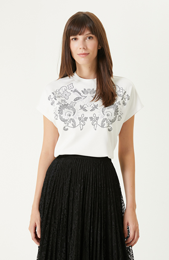 Beyaz Taş Baskılı Tshırt