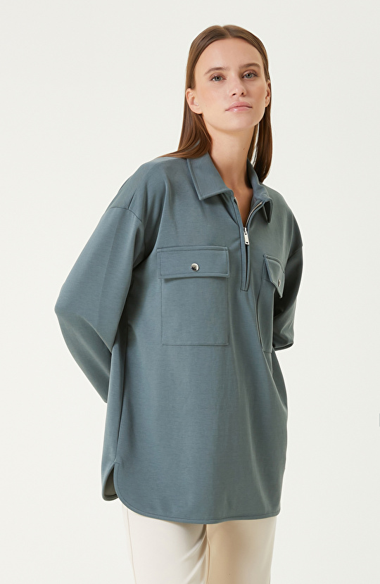 Petrol Yeşili Modal Karışımlı Sweatshırt