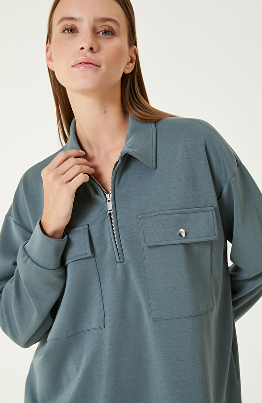 Petrol Yeşili Modal Karışımlı Sweatshırt