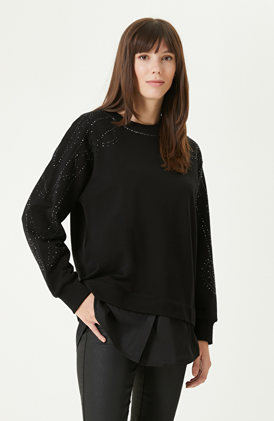 Siyah Taş Baskılı  Sweatshırt