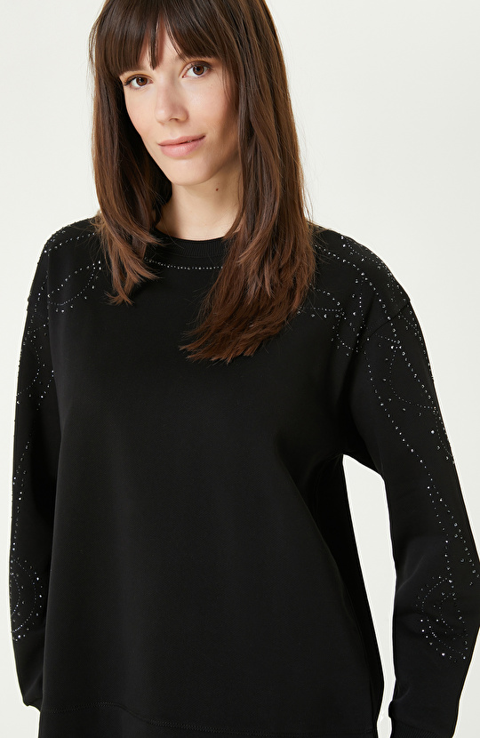 Siyah Taş Baskılı  Sweatshırt