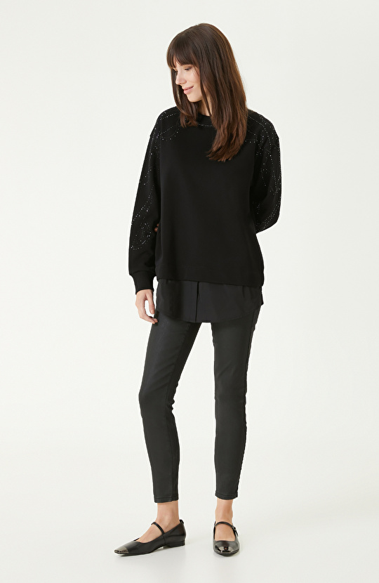 Siyah Taş Baskılı  Sweatshırt