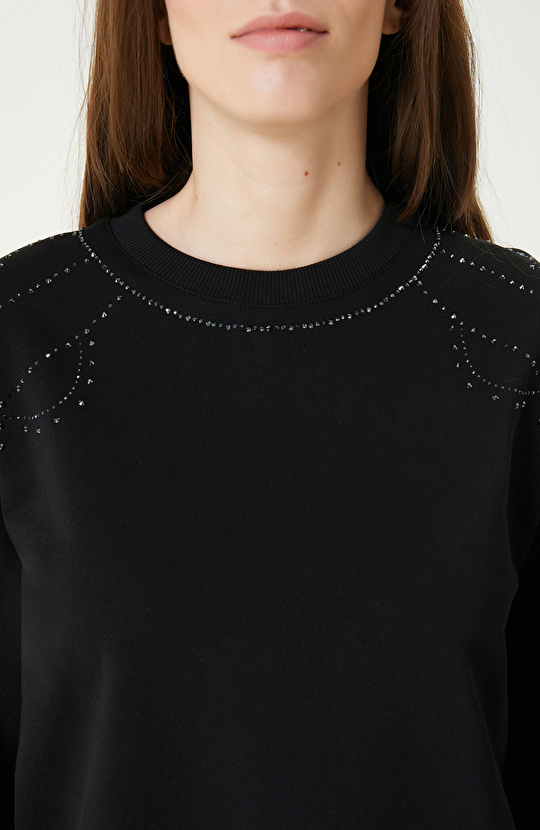 Siyah Taş Baskılı  Sweatshırt