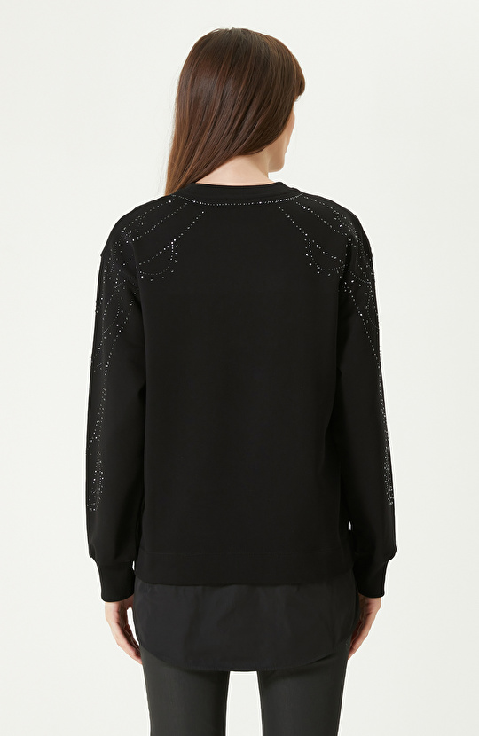 Siyah Taş Baskılı  Sweatshırt